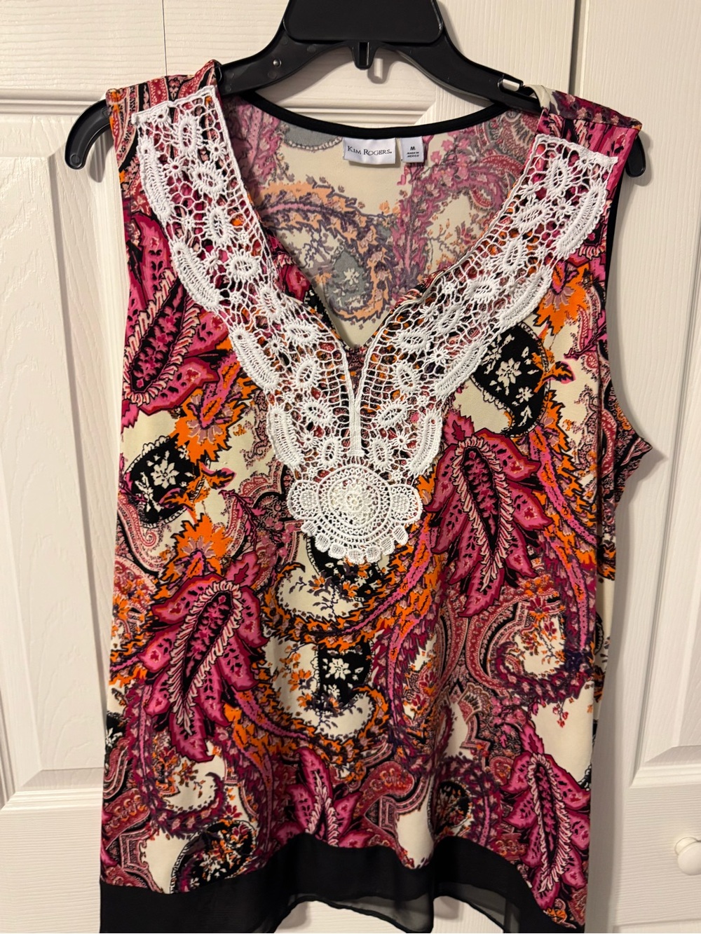 Kim Rogers Pink Paisley Crochet Trim Camisole